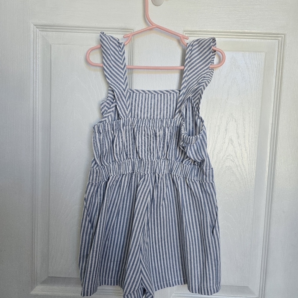 Pink Lily | Girls Blue Seersucker Romper | Small (size 5/6) - Picture 3 of 5